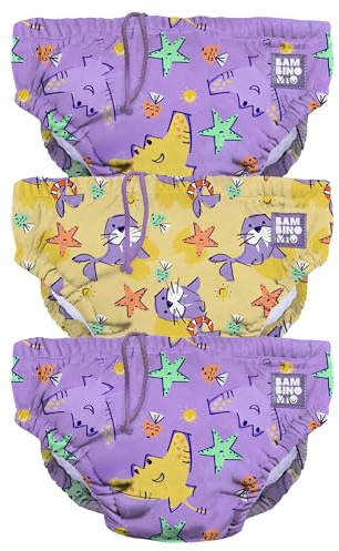 Bambino Mio badblöjor för spädbarn och småbarn, (6-12 månader) Återanvändbara unisex-badblöjor i 3-pack, tvättbara blöjor (Lila rocka)