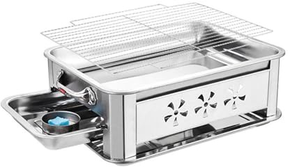 Parrilla y Asador de Pescado 2 en 1 de Acero Inoxidable — Barbacoa y Olla Caliente (Hot Pot) Desmontable y Fácil de Limpiar (Carbón/Alcohol)(Ventilated,Extra Large)
