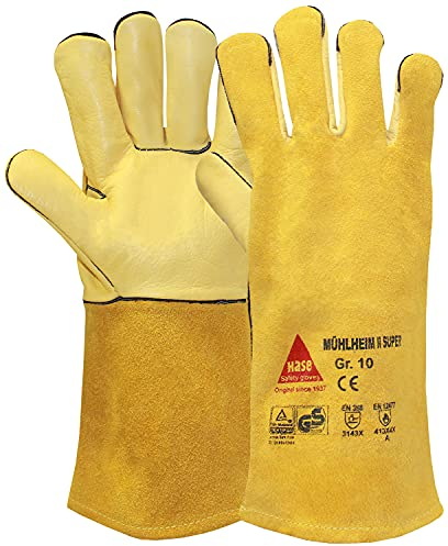 Hase Safety Gloves Hase Gefütterter Schweißerhandschuhe MÜHLHEIM II-SUPER Rindnarbenleder TÜV GS - Gr. 8, braun