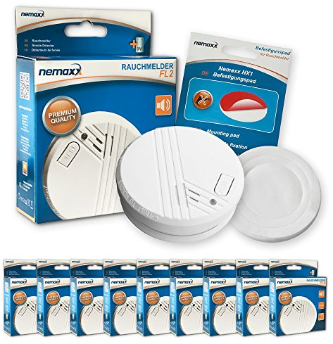 Nemaxx FL2 - rilevatore di fumo a norma DIN EN 14604 e NX1 di Supporto magnetico per rilevazione di incendi, fuoco e fumo, 9FL2NX1