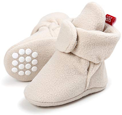 LACOFIA Baby Boys Girls Anti-slip Soft Sole Slipper Booties Infant Winter Crib Sock Shoes Beige 12-18 Months