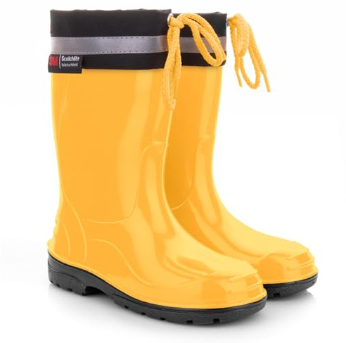 Lemigo Bottes de Pluie pour Enfants Filles et Garçons Chaussures de Pluie à Lacets 20-35 EU (Jaune, Système Taille Chaussures EU, Enfant de moins de 5 ans, Numérique, Moyen, 28)