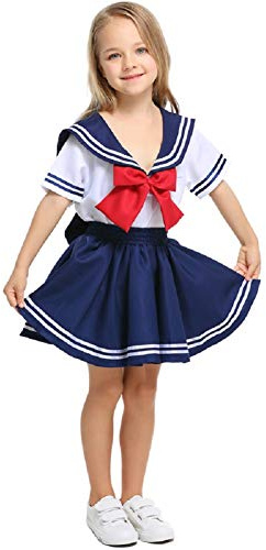 LOLANTA Barn seglardräkt, japansk skolflicka uniform, halloween karneval anime cosplay kostym (5-7 år, flicka)