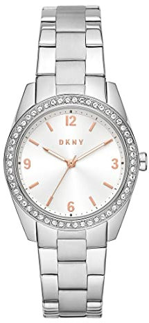 DKNY Damenuhren Nolita, Dreizeiger Uhrwerk, 34mm Silbernes Edelstahlgehäuse mit Edelstahlarmband, NY2901