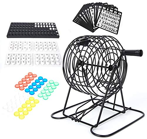 Cimenn Bingo Spiel Set, Bingo Spiel Lucky Ball, Traditionelles Weinset, professioneller Bingo-Käfig und Bingo-Bälle mit Bingo-Brett - 4 Farboptionen