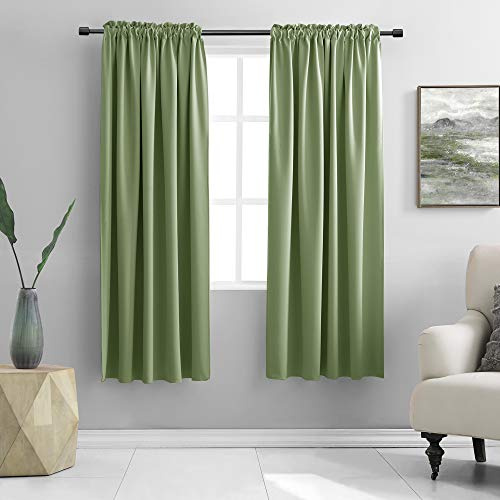 DONREN Blackout Curtain for Small Windows, Thermal Insulated, with Rod Pocket, for Bedroom, 2 Panels, 52W x 63L, Sage Green