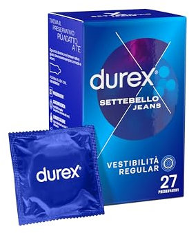 Durex Settebello Jeans, Preservativi Classici, Vestibilità Regular, 27 Profilattici