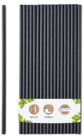 BIOZOYG Papperssugrör 20 cm sugrör 5 mm Ø I Sugrör biologiskt nedbrytbara I svarta sugrör vertikalt rullade I party sugrör för cocktails I papperssugrör 5000 stycken