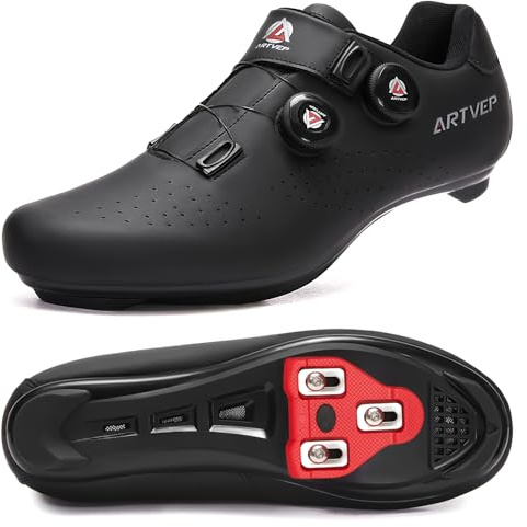 Mens Cycling Shoes Women Road MTB Shoes Compatible with Look SPD SPD-SL Delta Cleats Compatible with Peloton Black/Cleats Size UK 7