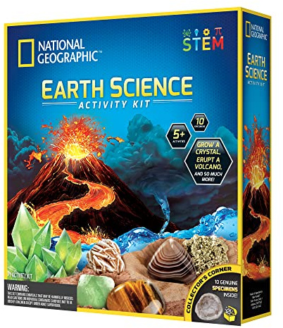 BANDAI - National Geographic - Bau und Ausbruch eines Vulkans - 1 Kristall zum Züchten - 1 Pyrit zum Freilegen - Erzeugen eines Tornados - 8 Steine und Mineralien zum Sammeln - STEM - JM80561M