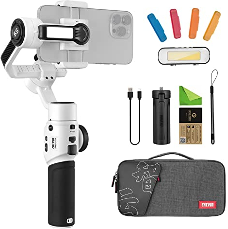 Zhiyun Smooth 5S Combo White,3-Achsen-Fokus Handheld-Gimbal-Stabilisator für Smartphones