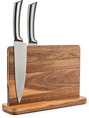 Magnetic Knife Block Kitchen Knife Holder Rack Without Knives- Natural Acacia Knife Storage Organizer with Powerful Magnets for Cutlery Display and Storage
