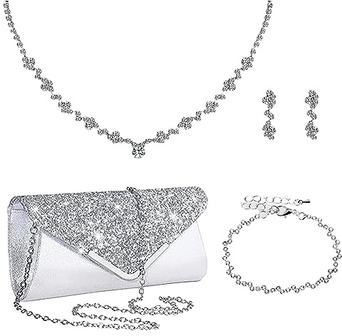 Jamron Dam, strass, 4 delar, smyckeset och koppling, för bröllop, bal, fest, fest, Metall Strass, Strass Kristall