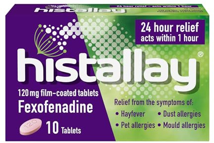 Histallay Hayfever & Allergy Relief Tablets, 10 Tablets, 120mg Fexofenadine, Antihistamine 24hr Relief, Acts Within 1hr, Relieves Hayfever, Pet, Dust and Mould Allergies