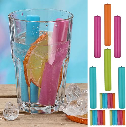 Set di 4 bastoncini per cubetti di ghiaccio | 12 x 2,5 cm PE verde azzurro rosa arancione | riempimento acqua per alimenti permanenti bastoncini per ghiaccio (4 x set di 6 bastoncini per cubetti di