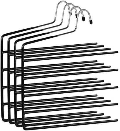 Pack de 4 Perchas para Pantalones, Percha múltiple, 5 Niveles, Ahorrar Espacio, Organizador Perchas, Antideslizante, para Ropa, Vaqueros, Corbatas, Bufandas, Vestidos, Toallas
