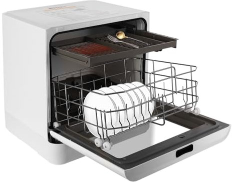 Fliuyr Mini lave-vaisselle de table, portable, avec douche rotative à 360°, quatre modes de nettoyage et de séchage, économie d'énergie, autoportant, pour appartements, dortoirs, bateaux