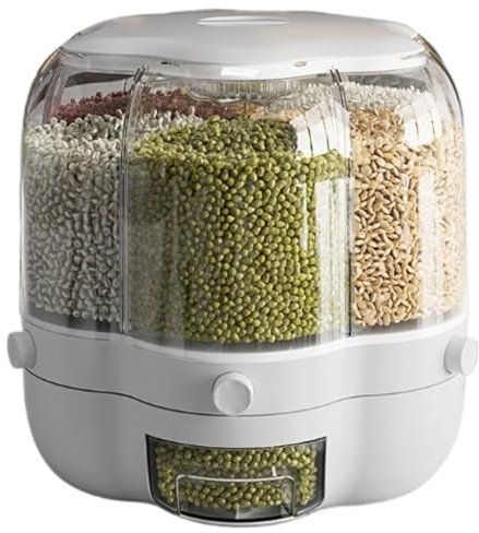 Flingdispenser Flingbehållare 360° Roterande Matautomat Med 6 Fack Risdispenser Förvaringsbehållare Spannmålsdispenser Livsmedelsdispenser Matbehållare(White,26cm)