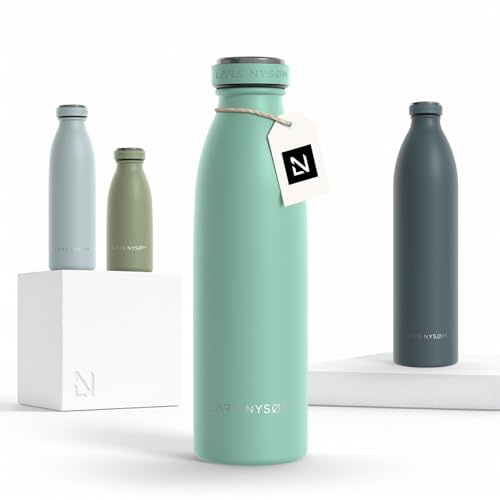 LARS NYSØM Stainless Steel Insulated Water Bottle 350ml, 500ml, 750ml, 1L, 1 5 Liter | Insulated Thermo Flask for Hot and Cold Beverages | Leakproof Drinking Bottle (Aqua Turquoise, 500ml)