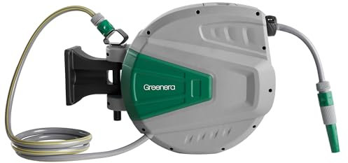 Wall Mounted Garden Hose Reel, 20+2m Retractable Hose Pipe, Auto Rewind System, Easy to Install, Any Length Lock,180°Swivel Bracket, Heavy Duty Water Hose Reel