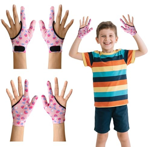 SHDGFB - Lot de 4 gants de compression anti-mordillage pour enfants - Empêche de sucer le pouce et de mordre les doigts - Pour les 5 à 13 ans (fraise rose)