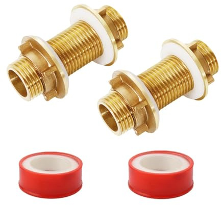 txuzong 2 Piezas Conector de Tanque de Agua 1/2 Pulgada en Latón – Raccord para Depósitos, Torres de Agua y Sistemas Hidráulicos – Incluye Junta de Silicona y Cinta de Sellado