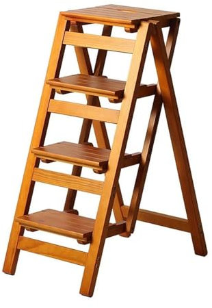 Escalera plegable de madera de nogal, diseño ligero de madera de 2/3/4 peldaños con banda de rodadura ancha para biblioteca de cocina en el hogar, capacidad de 150 kg y ahorro de espacio