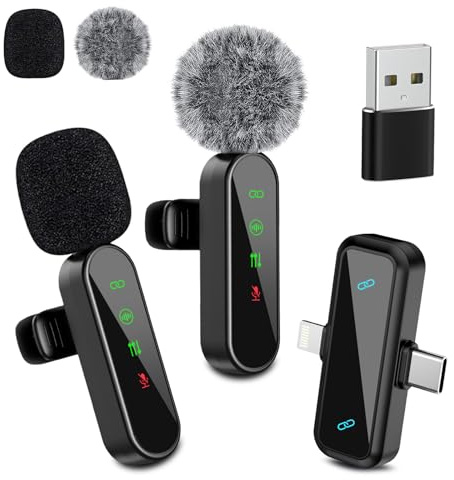 Bayanbulu Micrófono lavalier inalámbrico iPad, teléfonos Android, micrófono Mini para grabación de vídeo, TikTok, vlog, Youtube, micrófono con Clip Plug-Play (Paquete de 2)