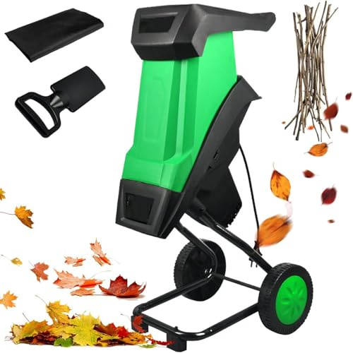 Electric Wood Chipper Shredder, 2400W Powerful Mulching Machine with Safety Circuit Breaker & Waterproof Switch, Includes 50L Collection Bag for Efficient Garden and Yard Waste Cleanup