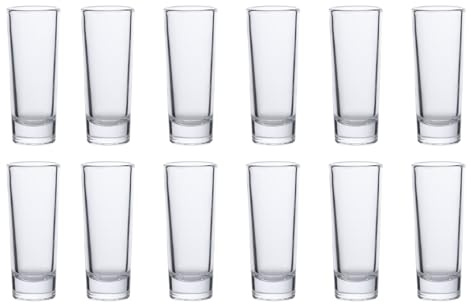 BTGLLAS 12 Pack 2 oz Shot Glasses Set Clear Tall Glass Shot Glasses with Heavy Base Ideal for Tequila Vodka Whiskey Liquor - Shot Cups for Parties and Bars (12PCAK Tall)