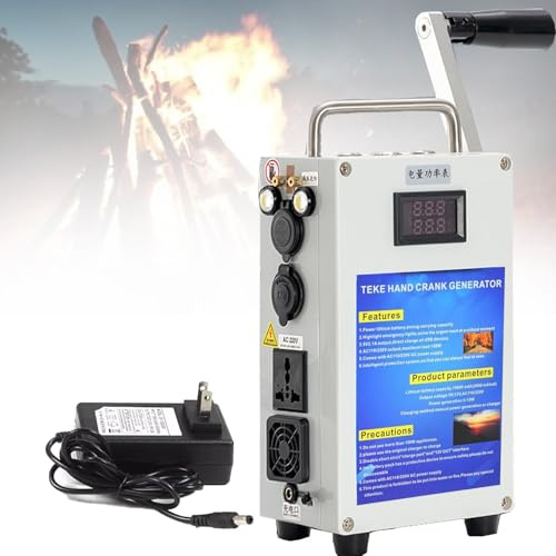 Generatore a manovella 220W, alimentatore portatile, con attacco a manovella e caricabatterie, strumento di illuminazione di emergenza per interruzioni di corrente/esplorazione sul campo 46AH/500W
