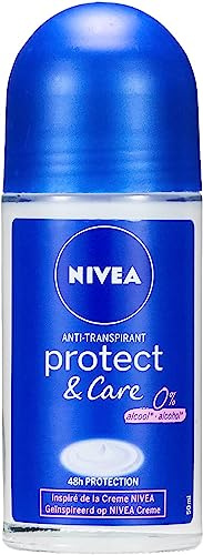 NIVEA Déodorant Bille Protect & care (1 x 50 ml), déodorant femme protection efficace 48H, déo femme inspiré de la crème NIVEA, Anti transpirant sans alcool (Lot de 6)