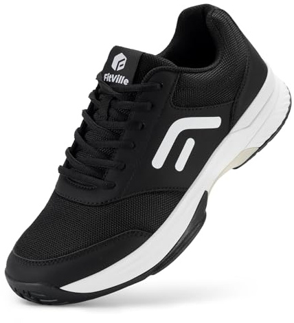 FitVille Wide Pickleball Shoes for Men, Wide Tennis Shoes for Men, Hard Court, Clay Court, Racquetball, Squash, Breathable, Comfortable, Lightweight, Black, 15