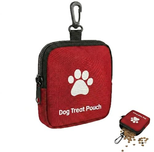 Weilin Dog Treat Pouch, Dog Treat Bag, Puppy Training Pouch with Zipper for Pet Puppy Walking, Travel or Outdoor Traning Use (Red)