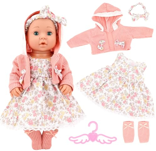 Miunana 5 Accesorios para Muñecas De 35 A 43 CM: Vestido Floral + Chaqueta + Diadema + Calcetines + Colgadores (Sin Muñeca)