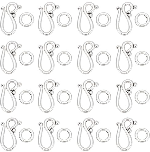 PH PandaHall 40 Set S Hook Ring Clasps, S Shape Tibetan Silver Toggle Clasp | S Hook Eye Clasp Jewellery Connectors Closure End Clasps for Jewellery Making Necklace Bracelet DIY Crafts, 20.5mm