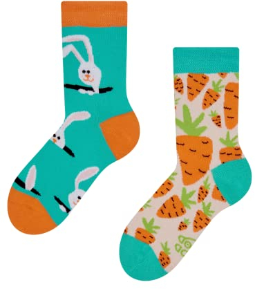 Dedoles Socken Kinder Mädchen Jungen Baumwolle viele lustige Designs Weihnachtssocken 1 Paar Tiger Frosch, Farbe Mehrfarbig, Motiv Kaninchen mit Karotten, Gr. 27-30