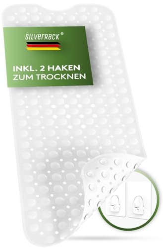 SilverRack Alfombrilla de bañera de 100 x 40 cm (Blanco), Antideslizante, sin bisfenol A, para niños y bebés, Alfombrilla de Ducha Resistente al Moho y Lavable a máquina