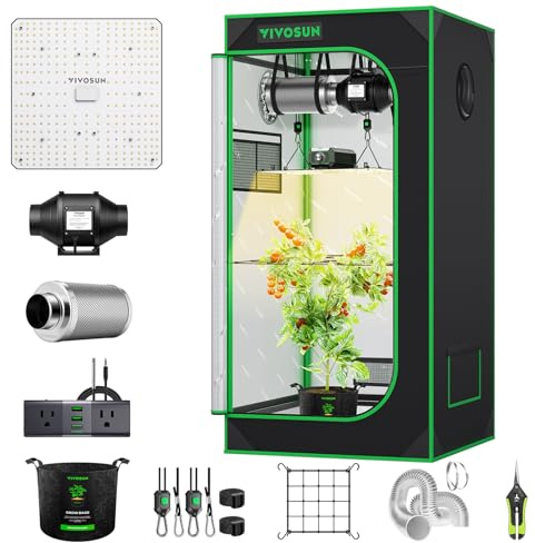 VIVOSUN Grow Tent Kit, 2 × 2ft 1-Plant System, WiFi-Controlled Grow System with Full Spectrum LED Grow Light, Automatic Ventilation, GrowHub Outlet A22 with Temperature and Humidity Sensor
