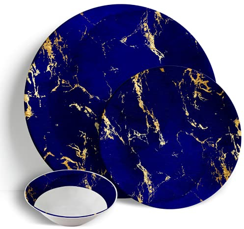 Blue & Gold Marble - 18pc Dinner Set - Ceramic Porcelain China