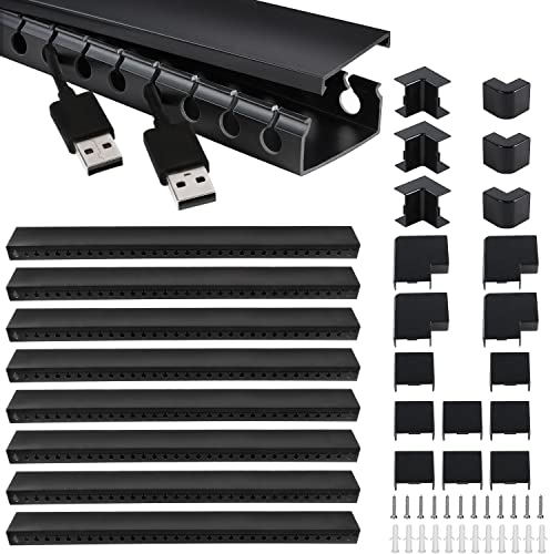 Kabelkanal Selbstklebend, Alritz 9 Stück PVC Kabelabdeckung Kabelmanagement Schreibtisch und TV Kabelkanal Installationskanal Wand (Black)