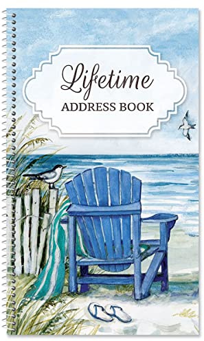 Current by The Sea Address Book - 94 Pages; Small 5 x 8-1/2 Size for Purse or Office, Spiral Bound Soft Cover Organizer for Contacts, Addresses, Email, & Phone Numbers + 50 Replacement Stickers