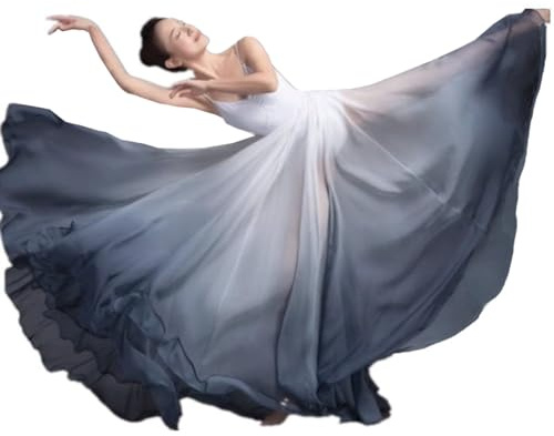 ORIDOOR 720 35 Long Women's Fairy Lyrical Dance Skirt Gradient Color Chiffon Swing Skirt Ballet Modren Dance Costume Dancewear Black White …