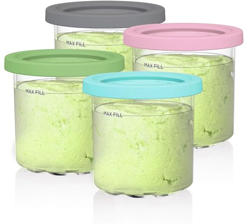 Replacement Tubs for Ninja CREAMi NC300UK NC300UKCP NC301 NC299AMZ Series, 4 Pack Ice Cream Maker Pints Containers with Color Lids, BPA-Free & Dishwasher Safe (Original Serie, Blue/Pink/Lime/Gray)