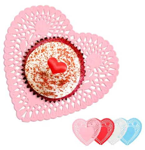 200 PCS Paper Hearts Doilies, 4 inch Heart-Shaped Cutouts Lace Doilies for Crafts, Valentines Day, Mother's Day, Wedding Decor Ornaments, Party Decorations, 50 of Each Colors Red, Pink, White, Blue