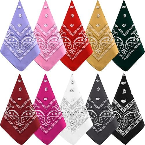 NACHLYNN 10 Stück Paisley-Bandanas, verschiedene Bandanas, Cowboy-Stirnbänder aus Polyester, quadratischer Schal, Kopfbedeckung (10, Mehrfarbig)