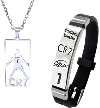 Aatpuss 2 Stück Fußball Halsketten Armband Set, Cr7 Kette Set Mit Halskette Und Armband, Fußball-Trikot-Halskette, Nr.7 Fußball Halskete Armbad Geschenke für Fußbllfans