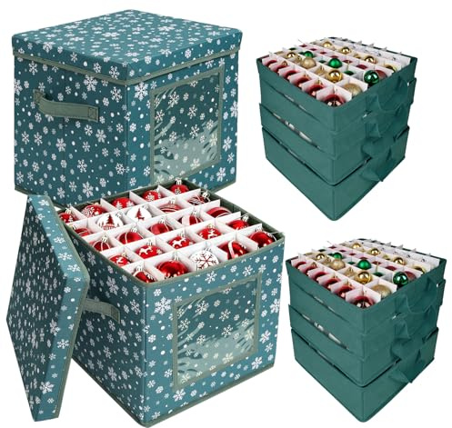adorbox 2er Set Weihnachtskugeln Aufbewahrung, 166 Fächer Aufbewahrungsbox für Weihnachtskugeln mit Verstellbaren Trennwänden, Deckel und Griffen, für Weihnachtsschmuck, 30x30x30cm, Grün