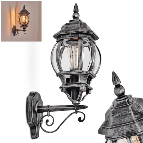 HOFSTEIN utomhusvägglampa Lentua, utomhusvägglampa av metall/plast i svart/silver/klar, utomhusvägglampa i vintage/antik/lantlig design, trädgård, innergård, utomhusområde, ytterdörr, E27, IP44
