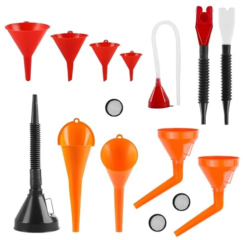 PHMING Ensemble Entonnoir Carburant de 12 Pièces, Entonnoir Huile Moteur, Conception Flexible à Angle Droit, Entonoir pour L'huile moteur, L'essence, Le Liquide